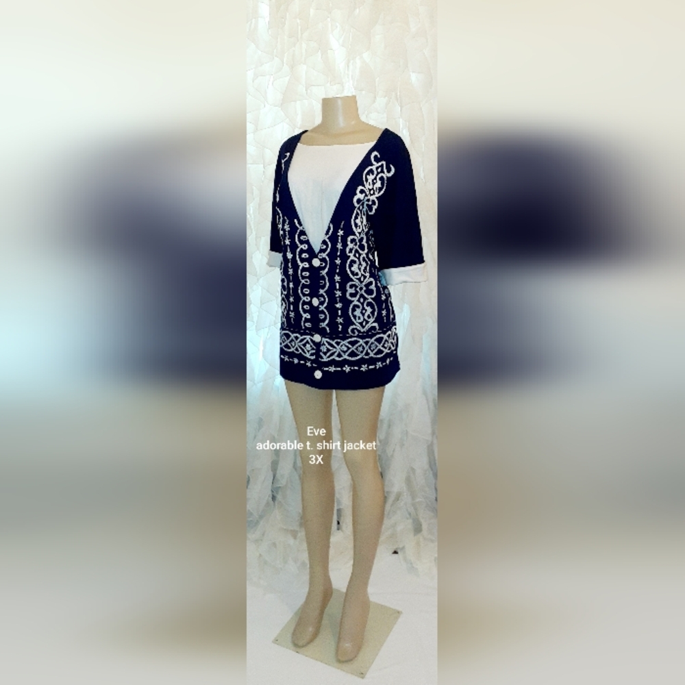 Eve Blue & White T. Shirt Jacket 3X
